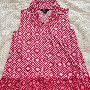 Ava & Viv Hot Pink and White Geometric Sleeveless Tunic Top